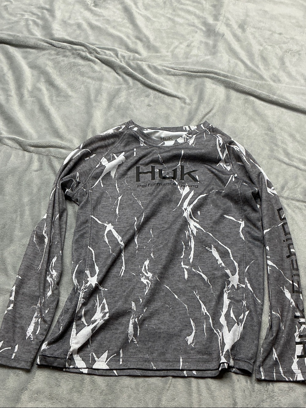 Huk Boys Gray and White Long Sleeve Performance Tee